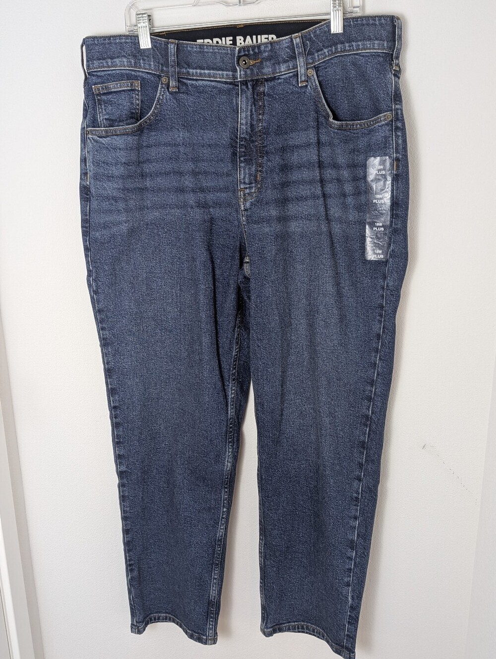 New Eddie Bauer Women Voyager High Rise Straight Stretch Waistband Blue Sz 18 W